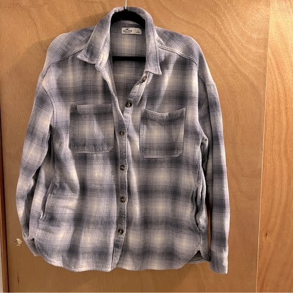 Hollister Plaid Long Sleeve Button Down Flannel Shirt Women's Pocket Size LG - Picture 8 of 9